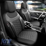 Seat Covers Otom Carbon Design Universal Jacquard / Rachel / Artificial Leather Front / Rear Set 11 Pieces Black - Grey CRB-3401-image-6306231