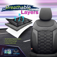 Seat Covers Otom Carbon Design Universal Jacquard / Rachel / Artificial Leather Front / Rear Set 11 Pieces Black - Grey CRB-3401