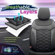 Seat Covers Otom Carbon Design Universal Jacquard / Rachel / Artificial Leather Front / Rear Set 11 Pieces Black - Grey CRB-3401-image-6306234