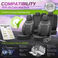 Seat Covers Otom Carbon Design Universal Jacquard / Rachel / Artificial Leather Front / Rear Set 11 Pieces Black - Grey CRB-3401-image-6306238