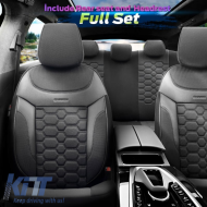 Seat Covers Otom Carbon Design Universal Jacquard / Rachel / Artificial Leather Front / Rear Set 11 Pieces Black - Grey CRB-3401
