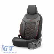Seat Covers Otom Carbon Design Universal Jacquard / Rachel / Artificial Leather Front / Rear Set 11 Pieces Black - Red CRB-3402-image-6306241
