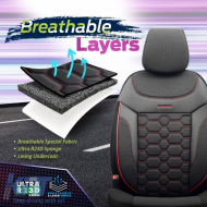 Seat Covers Otom Carbon Design Universal Jacquard / Rachel / Artificial Leather Front / Rear Set 11 Pieces Black - Red CRB-3402