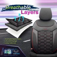 Seat Covers Otom Carbon Design Universal Jacquard / Rachel / Artificial Leather Front / Rear Set 11 Pieces Black - Red CRB-3402-image-6306244
