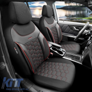 Seat Covers Otom Carbon Design Universal Jacquard / Rachel / Artificial Leather Front / Rear Set 11 Pieces Black - Red CRB-3402