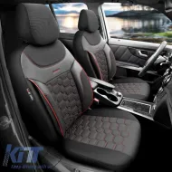 Seat Covers Otom Carbon Design Universal Jacquard / Rachel / Artificial Leather Front / Rear Set 11 Pieces Black - Red CRB-3402-image-6306250
