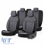 Seat Covers Otom Carbon Design Universal Jacquard / Rachel / Artificial Leather Front / Rear Set 11 Pieces Grey CRB-3404