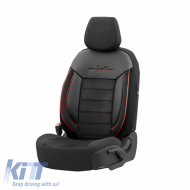 Seat Covers Otom Comfortline Design Universal Sued / Rachel / Artificial Leather Front / Rear Set 11 Pieces Black With Red String CMF-218