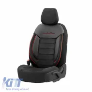 Seat Covers Otom Comfortline Design Universal Sued / Rachel / Artificial Leather Front / Rear Set 11 Pieces Black With Red String CMF-218-image-6305316
