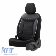 Seat Covers Otom Comfortline Design Universal Sued / Rachel / Artificial Leather Front / Rear Set 11 Pieces Black With White String CMF-217