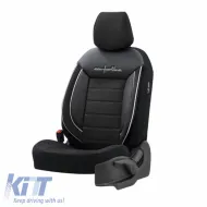 Seat Covers Otom Comfortline Design Universal Sued / Rachel / Artificial Leather Front / Rear Set 11 Pieces Black With White String CMF-217-image-6305321