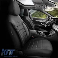 Seat Covers Otom Comfortline Design Universal Sued / Rachel / Artificial Leather Front / Rear Set 11 Pieces Black With White String CMF-217-image-6305323
