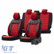 Seat Covers Otom Comfortline Design Universal Sued / Rachel / Artificial Leather Front / Rear Set 11 Pieces Black - Red CMF-207