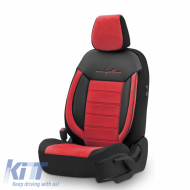 Seat Covers Otom Comfortline Design Universal Sued / Rachel / Artificial Leather Front / Rear Set 11 Pieces Black - Red CMF-207