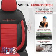 Seat Covers Otom Comfortline Design Universal Sued / Rachel / Artificial Leather Front / Rear Set 11 Pieces Black - Red CMF-207-image-6305328