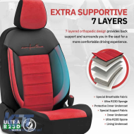 Seat Covers Otom Comfortline Design Universal Sued / Rachel / Artificial Leather Front / Rear Set 11 Pieces Black - Red CMF-207