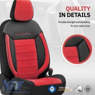 Seat Covers Otom Comfortline Design Universal Sued / Rachel / Artificial Leather Front / Rear Set 11 Pieces Black - Red CMF-207-image-6305330