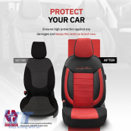 Seat Covers Otom Comfortline Design Universal Sued / Rachel / Artificial Leather Front / Rear Set 11 Pieces Black - Red CMF-207