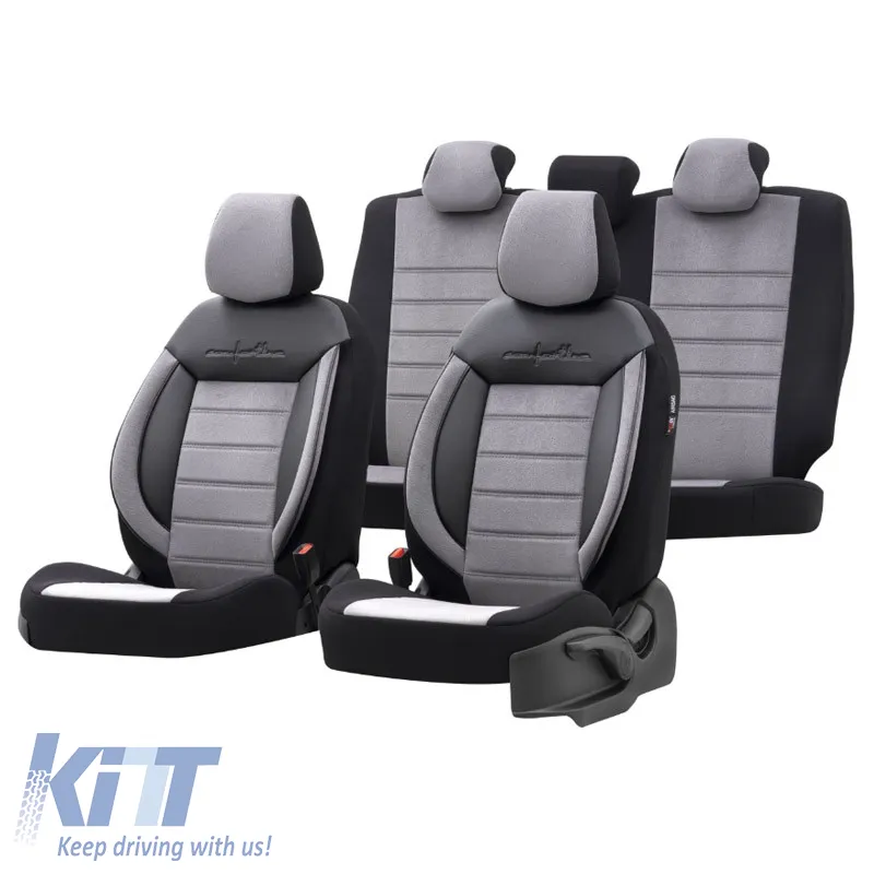 Seat Covers Otom Comfortline Design Universal Sued / Rachel / Artificial Leather Front / Rear Set 11 Pieces Black - Grey CMF-206