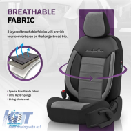 Seat Covers Otom Comfortline Design Universal Sued / Rachel / Artificial Leather Front / Rear Set 11 Pieces Black - Grey CMF-206