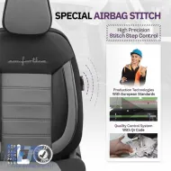 Seat Covers Otom Comfortline Design Universal Sued / Rachel / Artificial Leather Front / Rear Set 11 Pieces Black - Grey CMF-206-image-6305349