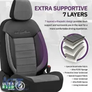 Seat Covers Otom Comfortline Design Universal Sued / Rachel / Artificial Leather Front / Rear Set 11 Pieces Black - Grey CMF-206-image-6305350