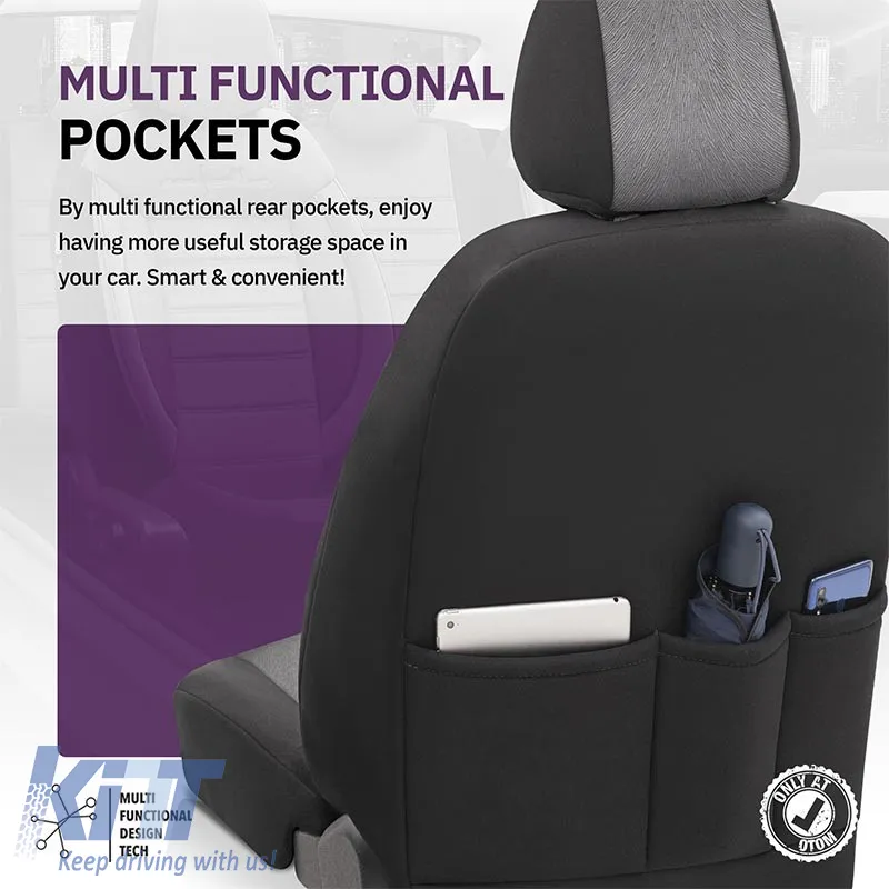 Seat Covers Otom Comfortline Design Universal Sued / Rachel / Artificial Leather Front / Rear Set 11 Pieces Black - Grey CMF-206