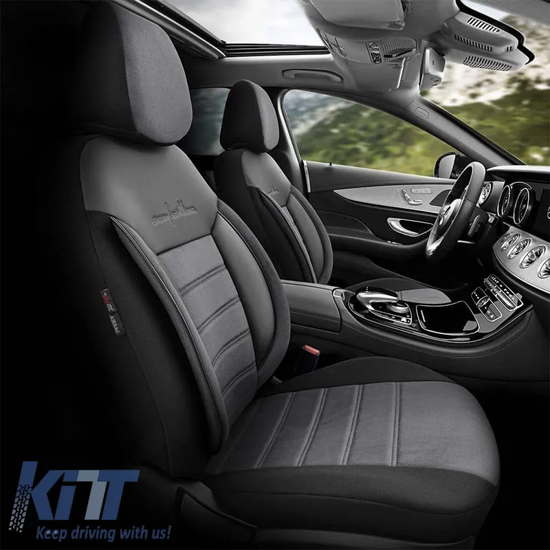 Seat Covers Otom Comfortline Design Universal Sued / Rachel / Artificial Leather Front / Rear Set 11 Pieces Black - Grey CMF-206