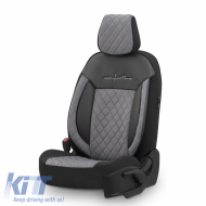 Seat Covers Otom Comfortline VIP Design Universal Sued / Rachel / Artificial Leather Embroidered Front / Rear Set 11 Pieces Black - Grey CMV-233