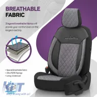 Seat Covers Otom Comfortline VIP Design Universal Sued / Rachel / Artificial Leather Embroidered Front / Rear Set 11 Pieces Black - Grey CMV-233-image-6305306