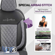 Seat Covers Otom Comfortline VIP Design Universal Sued / Rachel / Artificial Leather Embroidered Front / Rear Set 11 Pieces Black - Grey CMV-233