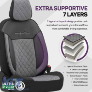 Seat Covers Otom Comfortline VIP Design Universal Sued / Rachel / Artificial Leather Embroidered Front / Rear Set 11 Pieces Black - Grey CMV-233