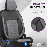 Seat Covers Otom Comfortline VIP Design Universal Sued / Rachel / Artificial Leather Embroidered Front / Rear Set 11 Pieces Black - Grey CMV-233