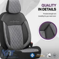 Seat Covers Otom Comfortline VIP Design Universal Sued / Rachel / Artificial Leather Embroidered Front / Rear Set 11 Pieces Black - Grey CMV-233-image-6305309