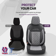 Seat Covers Otom Comfortline VIP Design Universal Sued / Rachel / Artificial Leather Embroidered Front / Rear Set 11 Pieces Black - Grey CMV-233
