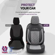 Seat Covers Otom Comfortline VIP Design Universal Sued / Rachel / Artificial Leather Embroidered Front / Rear Set 11 Pieces Black - Grey CMV-233-image-6305311