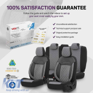 Seat Covers Otom Comfortline VIP Design Universal Sued / Rachel / Artificial Leather Embroidered Front / Rear Set 11 Pieces Black - Grey CMV-233