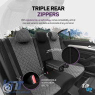 Seat Covers Otom Comfortline VIP Design Universal Sued / Rachel / Artificial Leather Embroidered Front / Rear Set 11 Pieces Black - Grey CMV-233