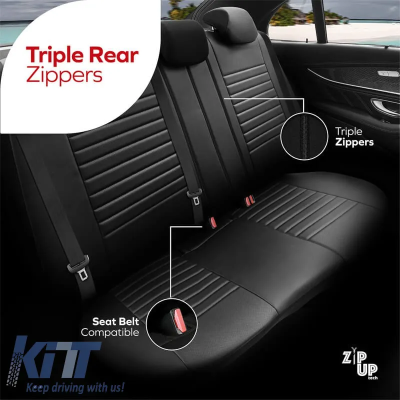 Seat Covers Otom Coral Design Universal Full Artificial Leather Front / Rear Set 11 Pieces Black CRAL-101
