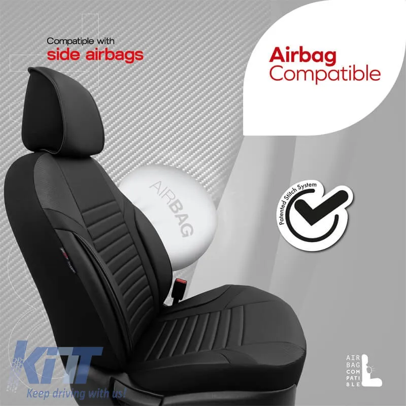 Seat Covers Otom Coral Design Universal Full Artificial Leather Front / Rear Set 11 Pieces Black CRAL-101