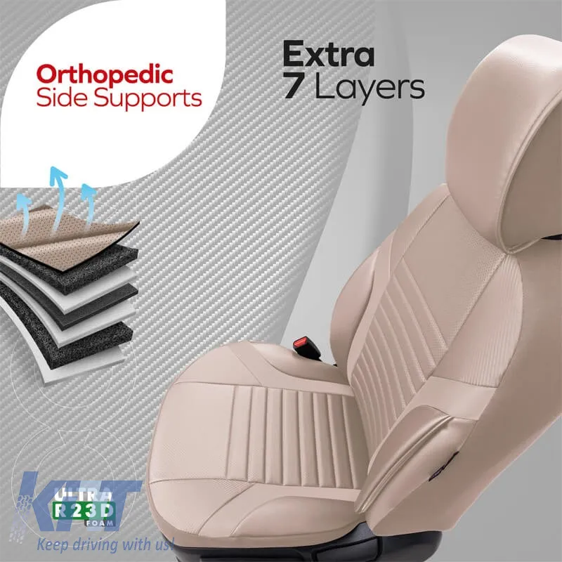 Seat Covers Otom Coral Design Universal Full Artificial Leather Front / Rear Set 11 Pieces Beige CRAL-102