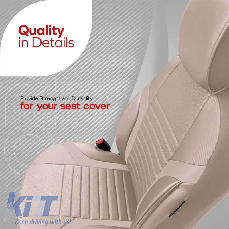 Seat Covers Otom Coral Design Universal Full Artificial Leather Front / Rear Set 11 Pieces Beige CRAL-102