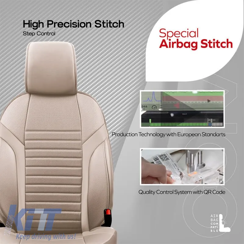 Seat Covers Otom Coral Design Universal Full Artificial Leather Front / Rear Set 11 Pieces Beige CRAL-102