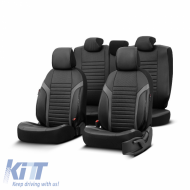 Seat Covers Otom Coral Design Universal Full Artificial Leather Front / Rear Set 11 Pieces Black / Gray CRAL-106
