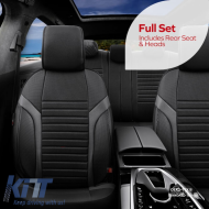 Seat Covers Otom Coral Design Universal Full Artificial Leather Front / Rear Set 11 Pieces Black / Gray CRAL-106