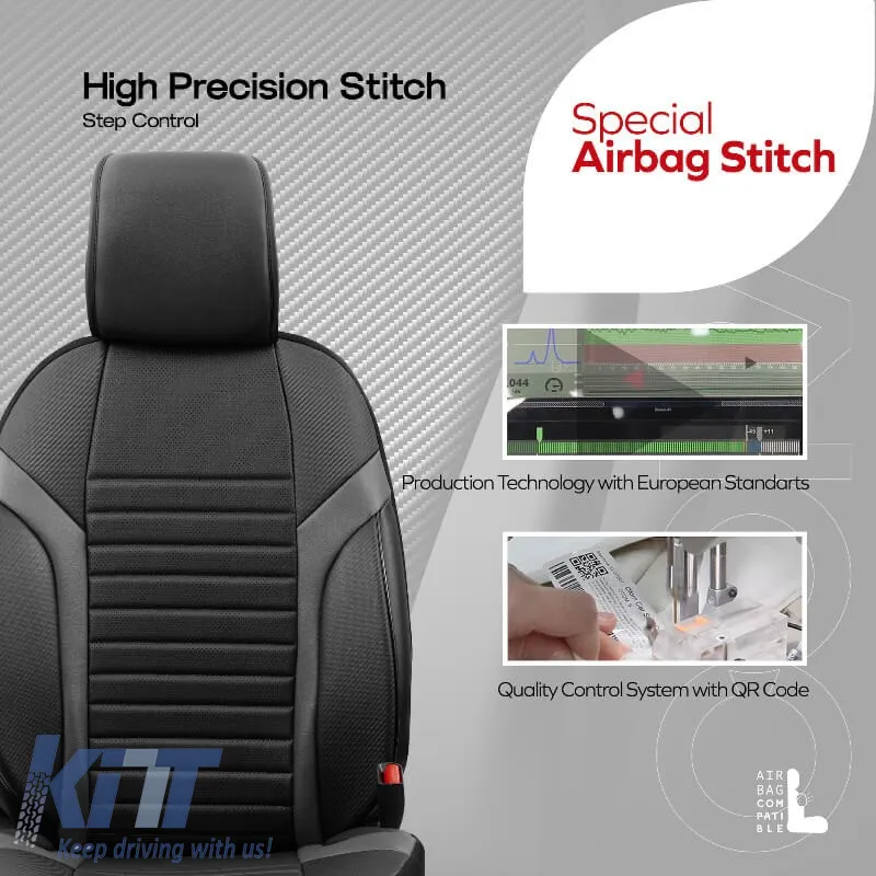 Seat Covers Otom Coral Design Universal Full Artificial Leather Front / Rear Set 11 Pieces Black / Gray CRAL-106