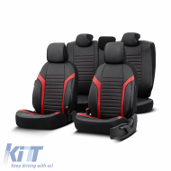 Seat Covers Otom Coral Design Universal Full Artificial Leather Front / Rear Set 11 Pieces Black / Red CRAL-104