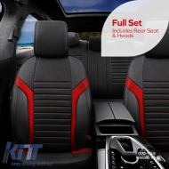 Seat Covers Otom Coral Design Universal Full Artificial Leather Front / Rear Set 11 Pieces Black / Red CRAL-104