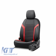Seat Covers Otom Coral Design Universal Full Artificial Leather Front / Rear Set 11 Pieces Black / Red CRAL-104