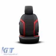 Seat Covers Otom Coral Design Universal Full Artificial Leather Front / Rear Set 11 Pieces Black / Red CRAL-104